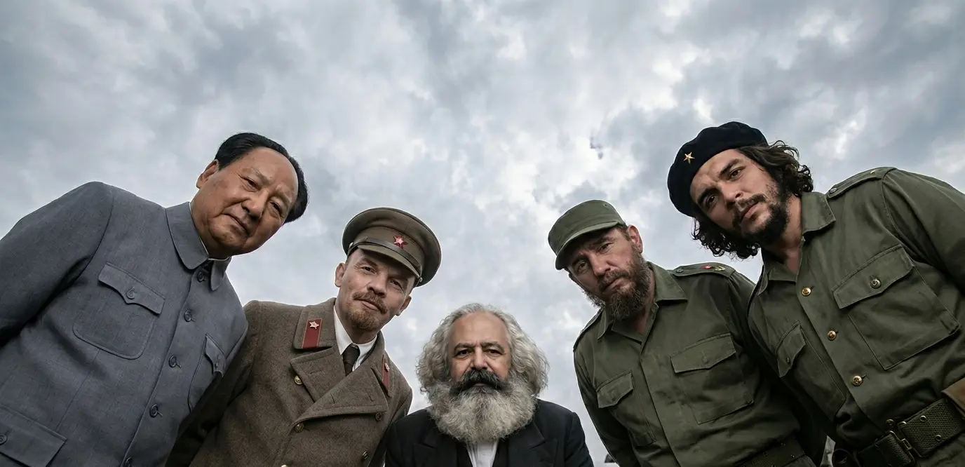 Retrato conceptual de líderes teóricos y revolucionarios de izquierda