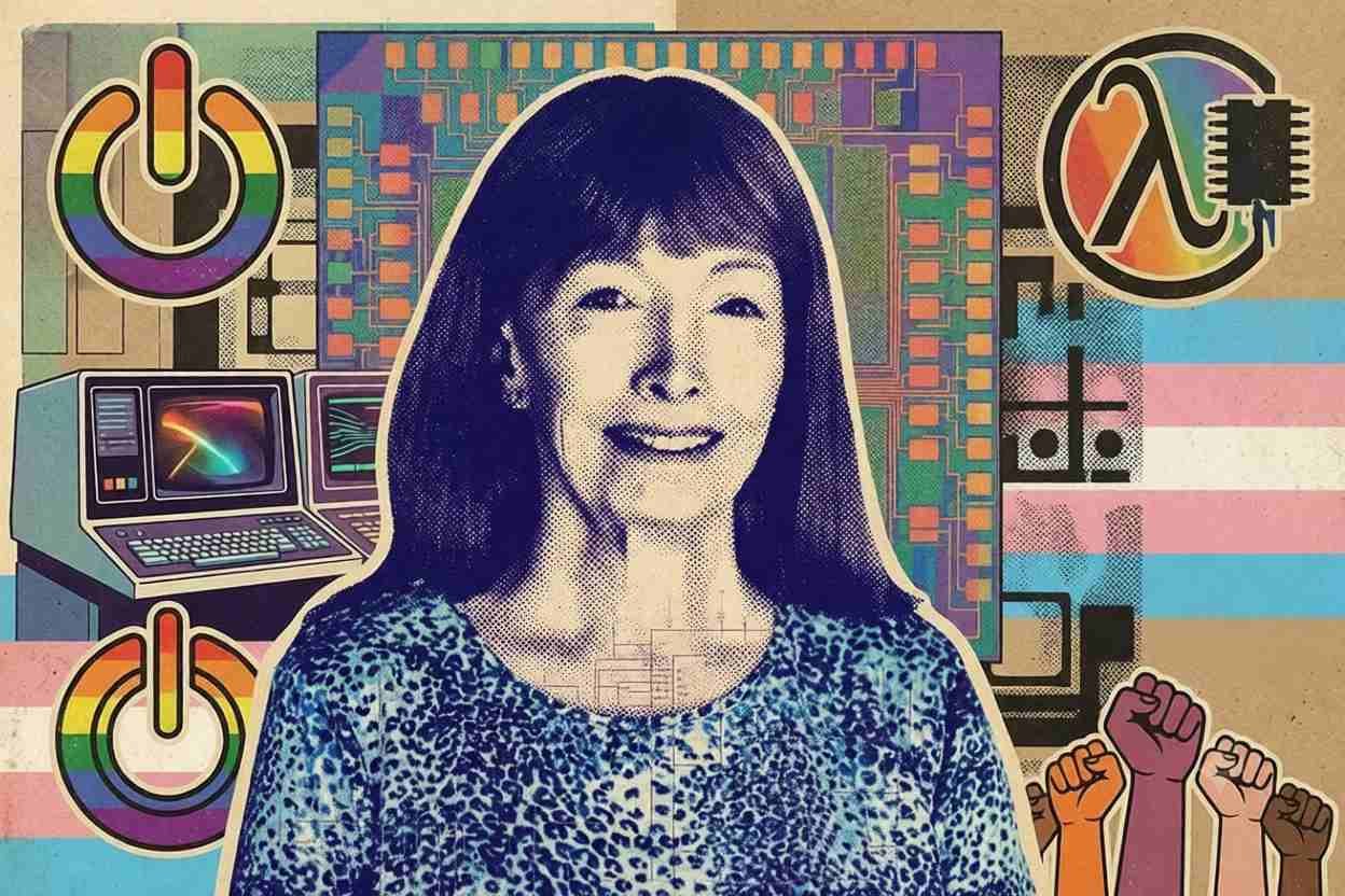 Ilustracion de lynn conway pionera en tecnología y activista de derechos humanos