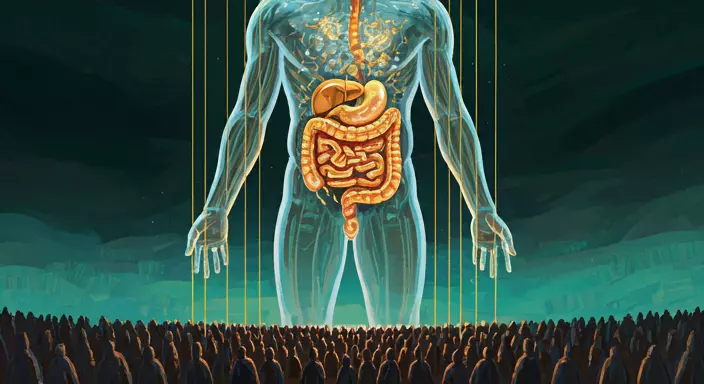 intestino humano en pedestal ante sociedad