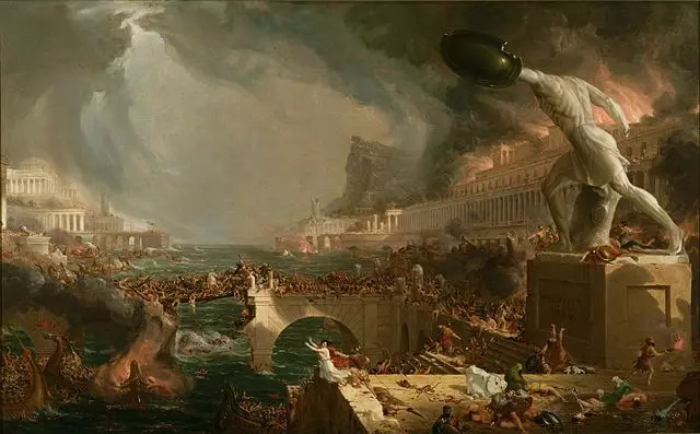 Pintura llamada Destrucción - cuarto cuadro de la famosa serie El curso del imperio, creada por el pintor Thomas Cole en 1836