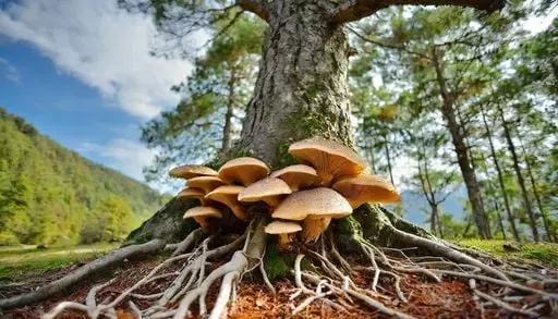 Hongos micorrizas junto a un arbol padre