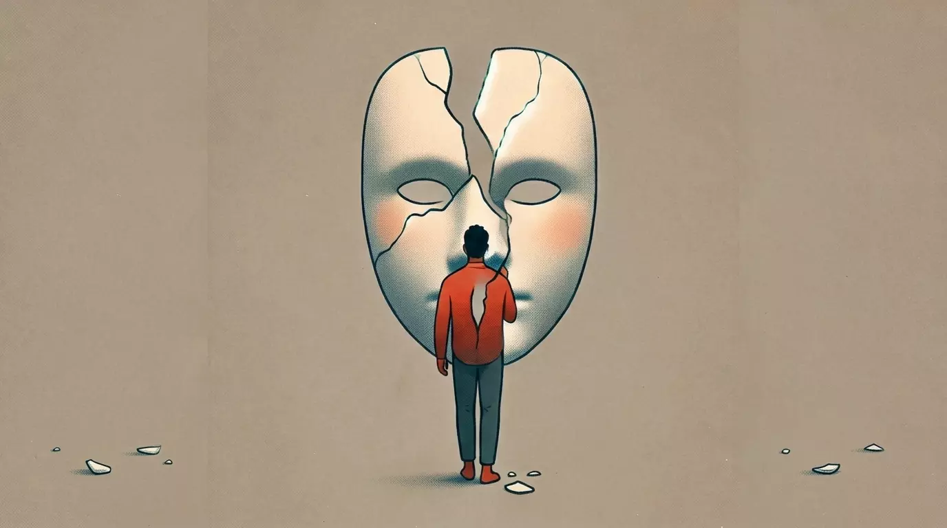 Diseño del persona con mascara fractura sinonimo de ego